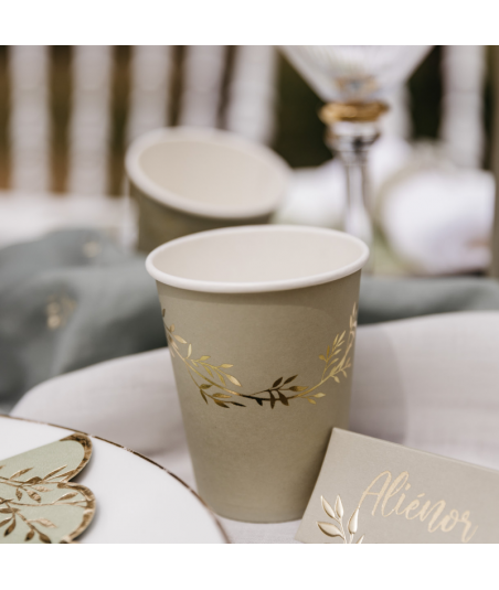 Gobelets vert sauge et or Jolis Brins x8