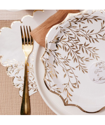 16 serviettes jetables blanches et or