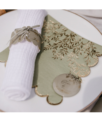 Serviettes vert sauge et or Jolis Brins x16