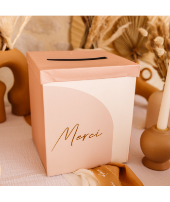 Urne "merci" en carton rose - mariage, anniversaire