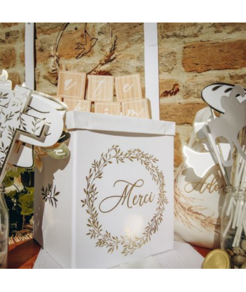 Urne "merci" blanche et or