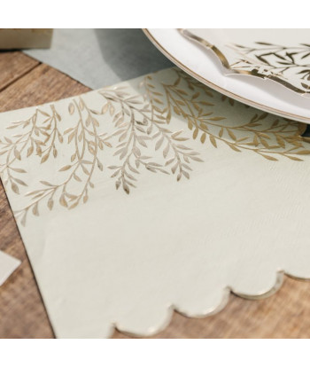 Serviettes vert sauge et or Jolis Brins x16