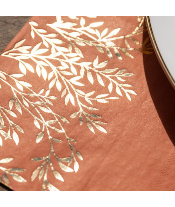 16 Serviettes Terracotta et Or 33 x 33 cm 3 Plis