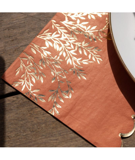 16 Serviettes Terracotta et Or 33 x 33 cm 3 Plis