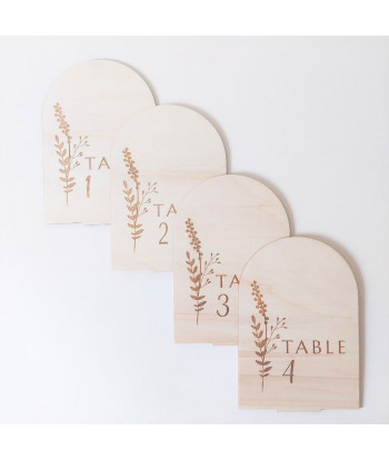 Numéro de table mariage bois - Fleurs sauvages