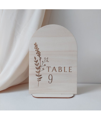 Numéro de table mariage bois - Fleurs sauvages