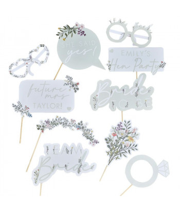 Accessoires photobooth EVJF fleuri personnalisable