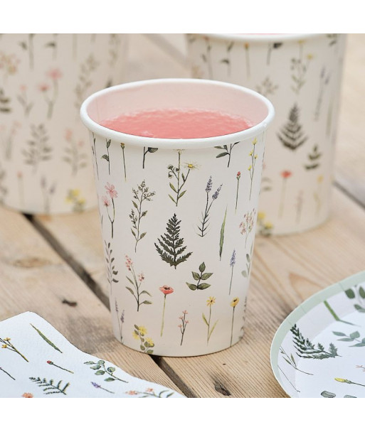 Lot de 8 gobelets en carton fleuris