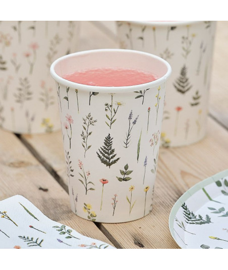 Lot de 8 gobelets en carton fleuris