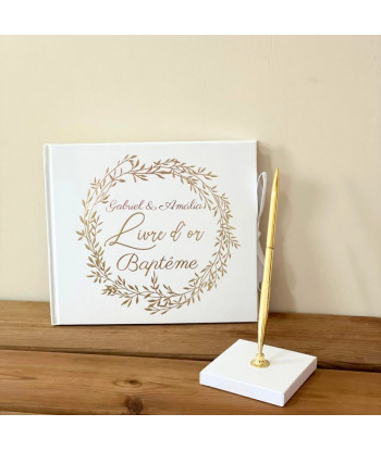 Livre d'or blanc avec couronne végétale or