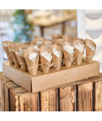 Support avec 24 cornets à confettis kraft avec confettis