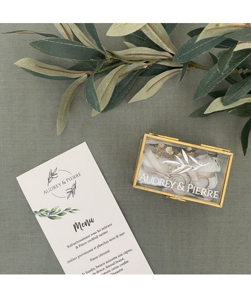 Boîte à alliances en verre et métal or