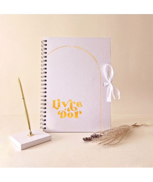 Livre d'or mariage minimaliste blanc et or -  Curve