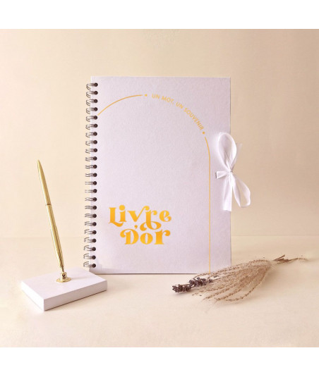 Livre d'or mariage minimaliste blanc et or -  Curve