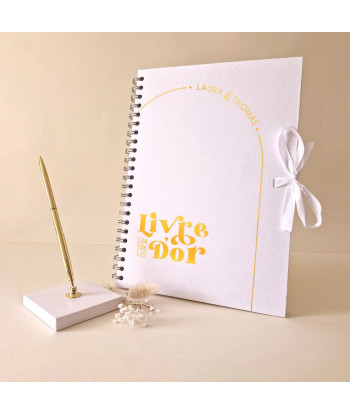 Livre d'or mariage minimaliste blanc et or -  Curve