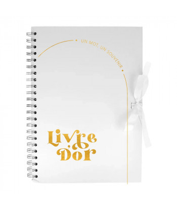 Livre d'or mariage minimaliste blanc et or -  Curve