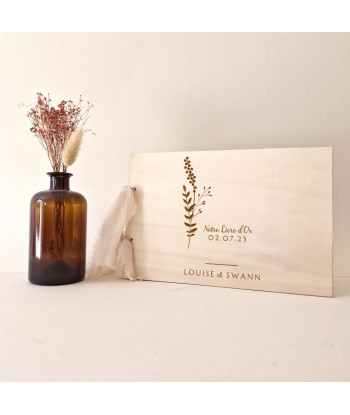 Livre d'or mariage fleuri personnalisé en bois - FLEURS SAUVAGES