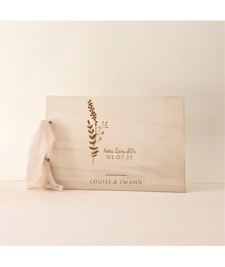 Livre d'or mariage fleuri personnalisé en bois - FLEURS SAUVAGES