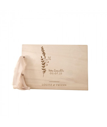 Livre d'or mariage fleuri personnalisé en bois - FLEURS SAUVAGES