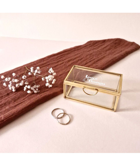 Boîte à alliances en verre et métal or mariage minimaliste - Curve