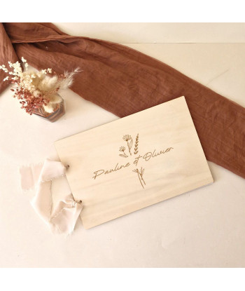 Livre d'or mariage fleuri personnalisé en bois - FLEURS SAUVAGES