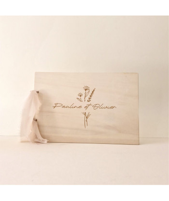 Livre d'or mariage fleuri personnalisé en bois - FLEURS SAUVAGES