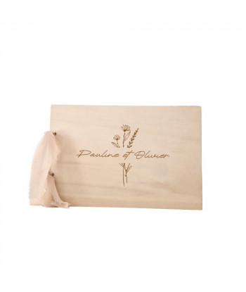 Livre d'or mariage fleuri personnalisé en bois - FLEURS SAUVAGES