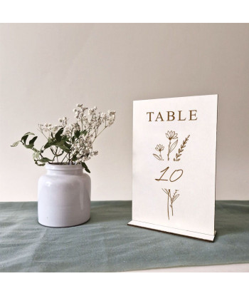 Numéro de table en bois mariage fleuri - FLEURS DES CHAMPS
