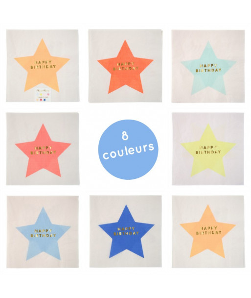 serviettes anniversaire étoiles multicolores