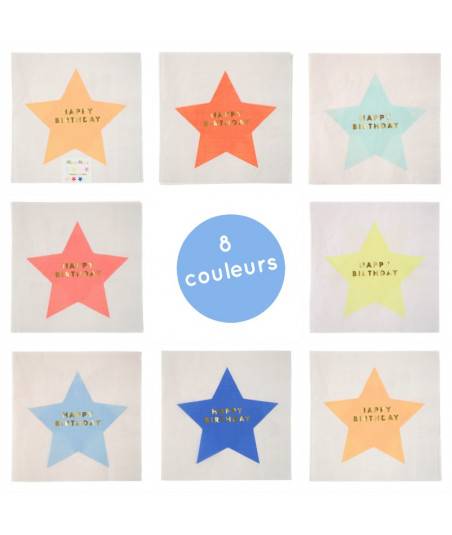 serviettes anniversaire étoiles multicolores