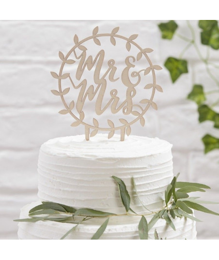 Cake topper en bois Mr et Mrs