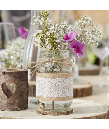 Bocal avec toile de jute et dentelle
