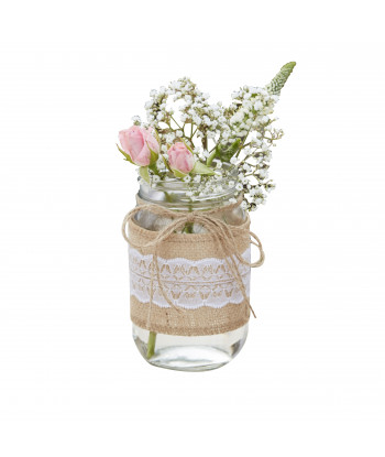 Bocal avec toile de jute et dentelle