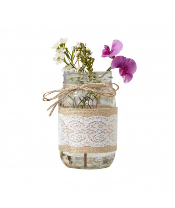 Bocal avec toile de jute et dentelle
